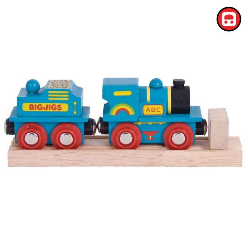 Bigjigs Rail Modrá mašinka s tendrem + 2 koleje