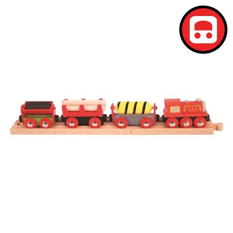 Bigjigs Rail Nákladní vlak červený + 3 koleje