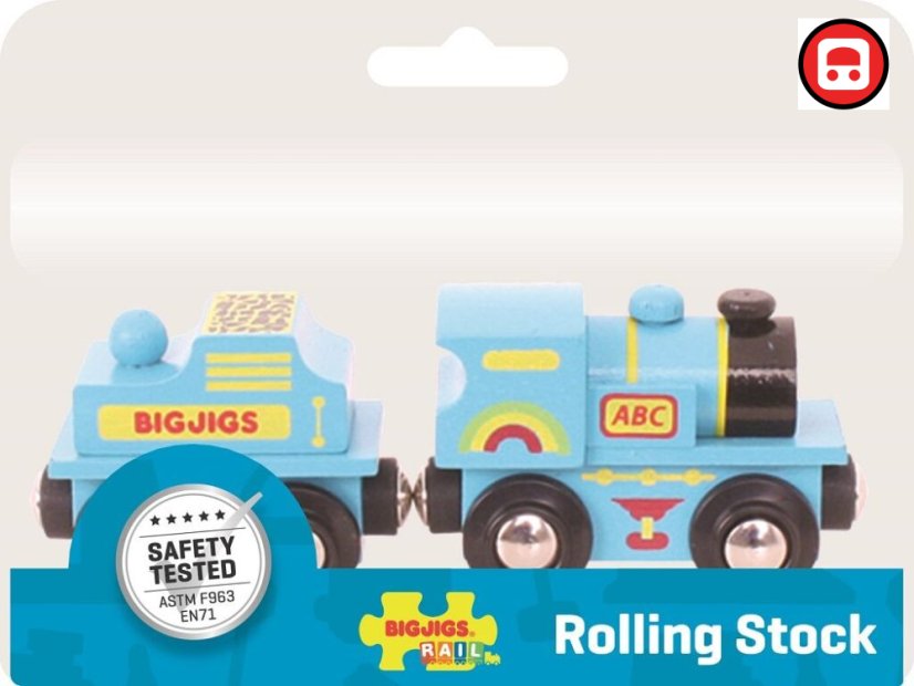 Bigjigs Rail Modrá mašinka s tendrem + 2 koleje